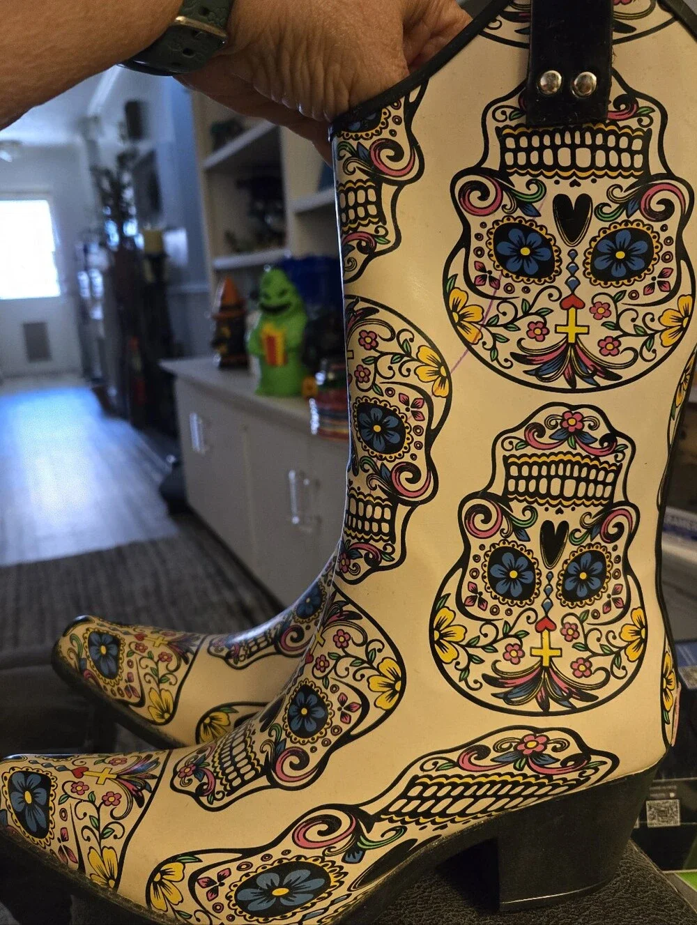 Blazin Roxx Sugar Skull Printed Women's Rubber Western Boots - White Multi, 8
